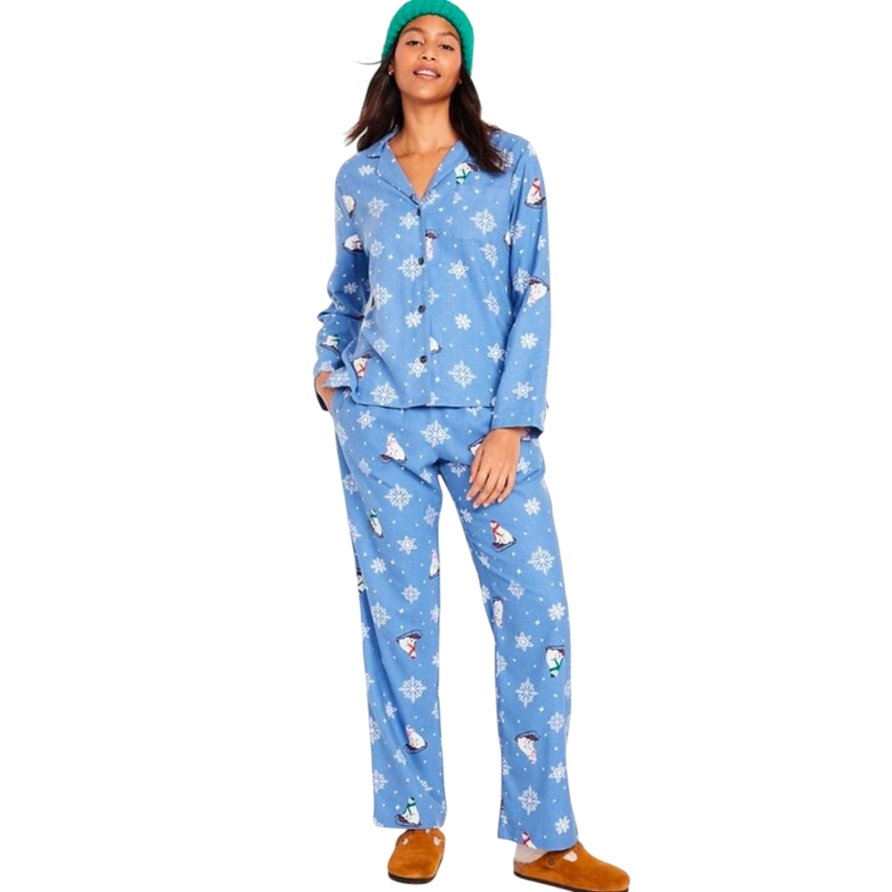 Old Navy Flannel Pajama Set Bears That Sleigh | M | Cozy Winter Loungewear